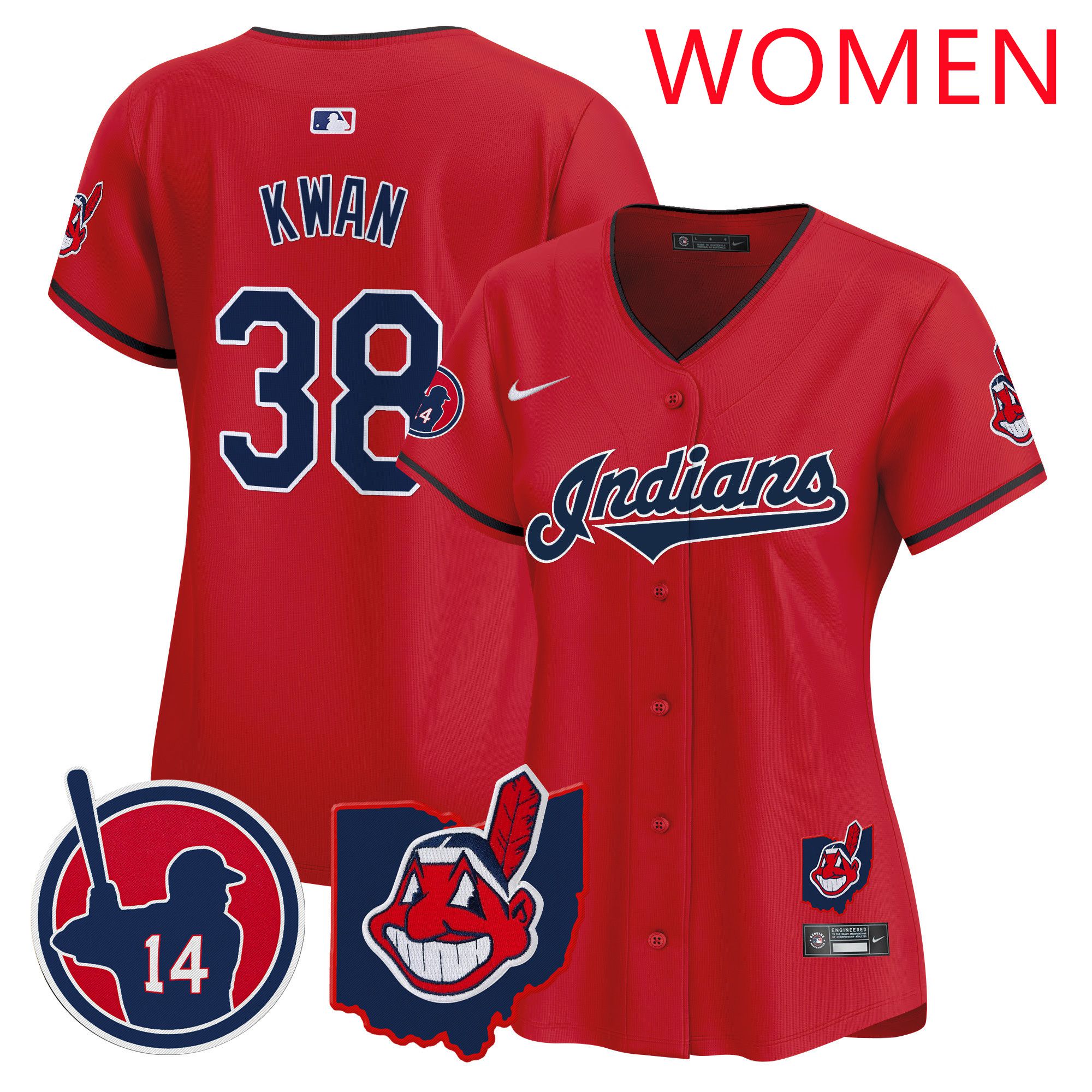 Women Cleveland Indians 38 Kwan Red Nike 2025 Patch Vapor Premier Limited MLB Jersey